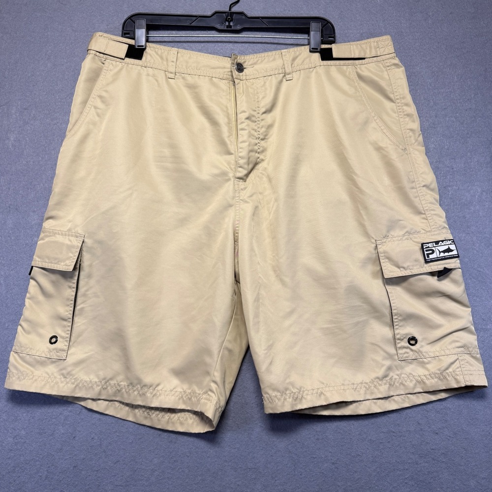 Pelagic Mens Tan‎ Cargo Fishing Shorts Size 40x9 Quick Dry Offshore Gear Khaki